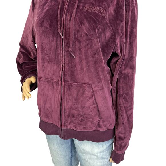 Victoria's Secret PINK Velour Perfect Full Zip Jacket Hoodie Plum Size L - Picture 9 of 12